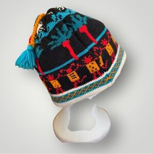 Vintage Poppy Gal Mountain Ladies and Ewes Wool Beanie Black Turquoise